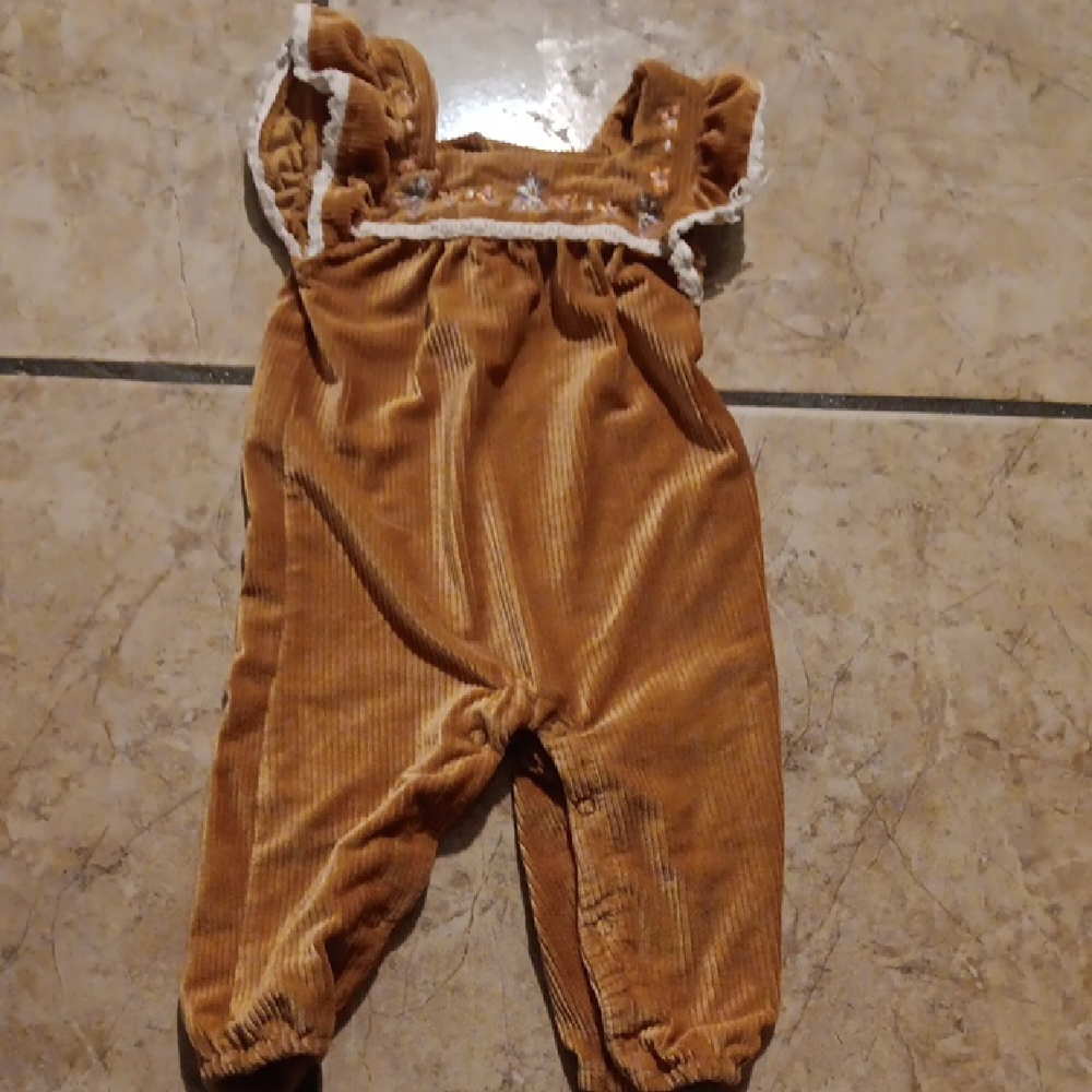 Kids Tan Corduroy Overalls
